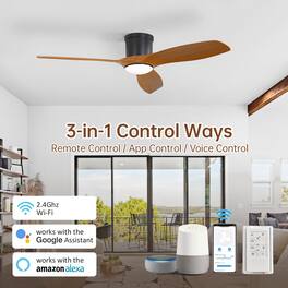 Sofucor - 52 Inch Low Profile Smart Ceiling Fan with Lights High CFM ABS Ceiling Fan Compatible with Alexa/Google/App, ETL - Black - Brown