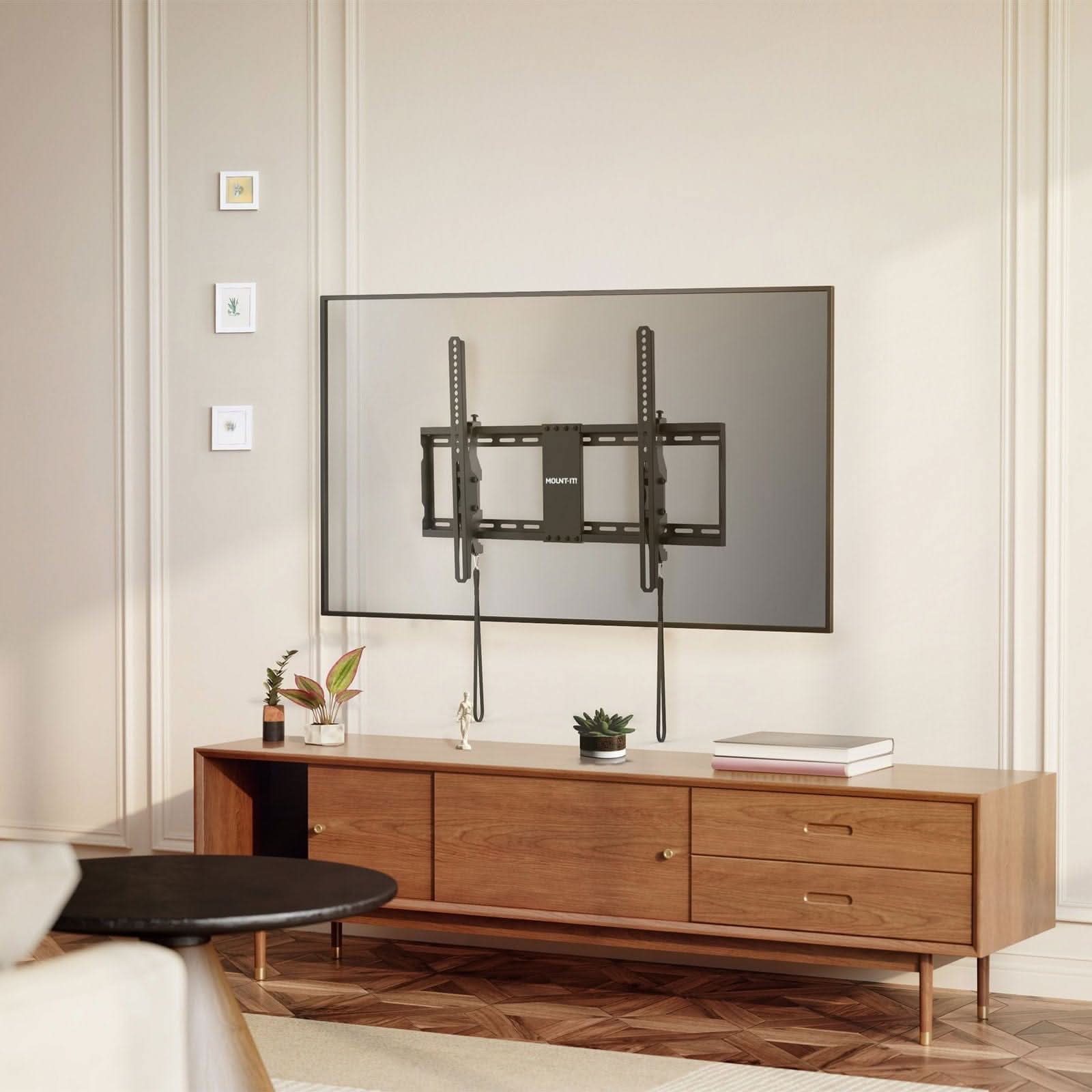 Angle. Mount-It! - Tilting TV Wall Mount MI‑311 for 42"–80" TVs, Holds Up to 110 lbs, Low‑Profile Black Steel - Black.