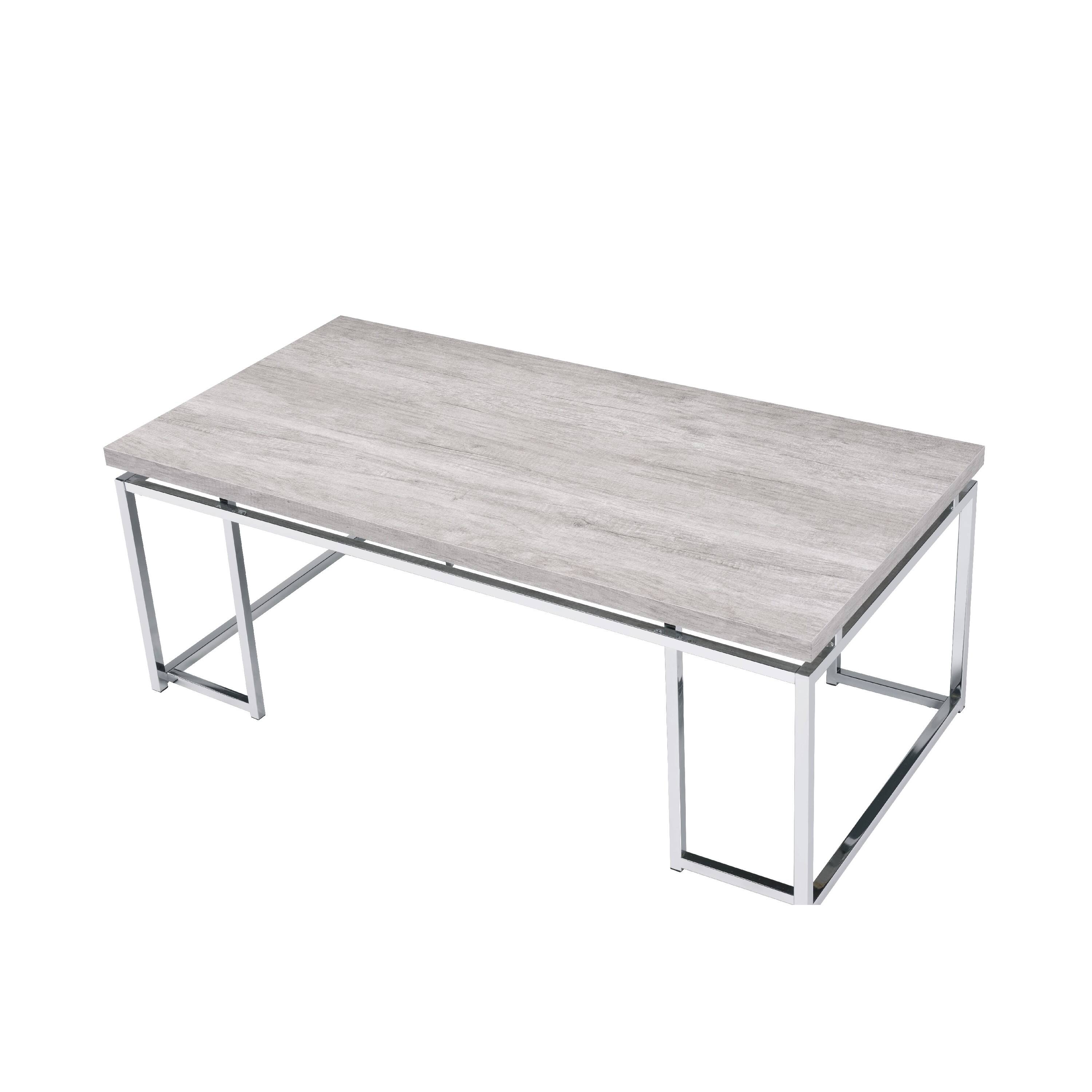 Alt View 2. Manhattan Lane - Coffee Table with Rectangular Tabletop and Metal Legs - Silver and Brown.