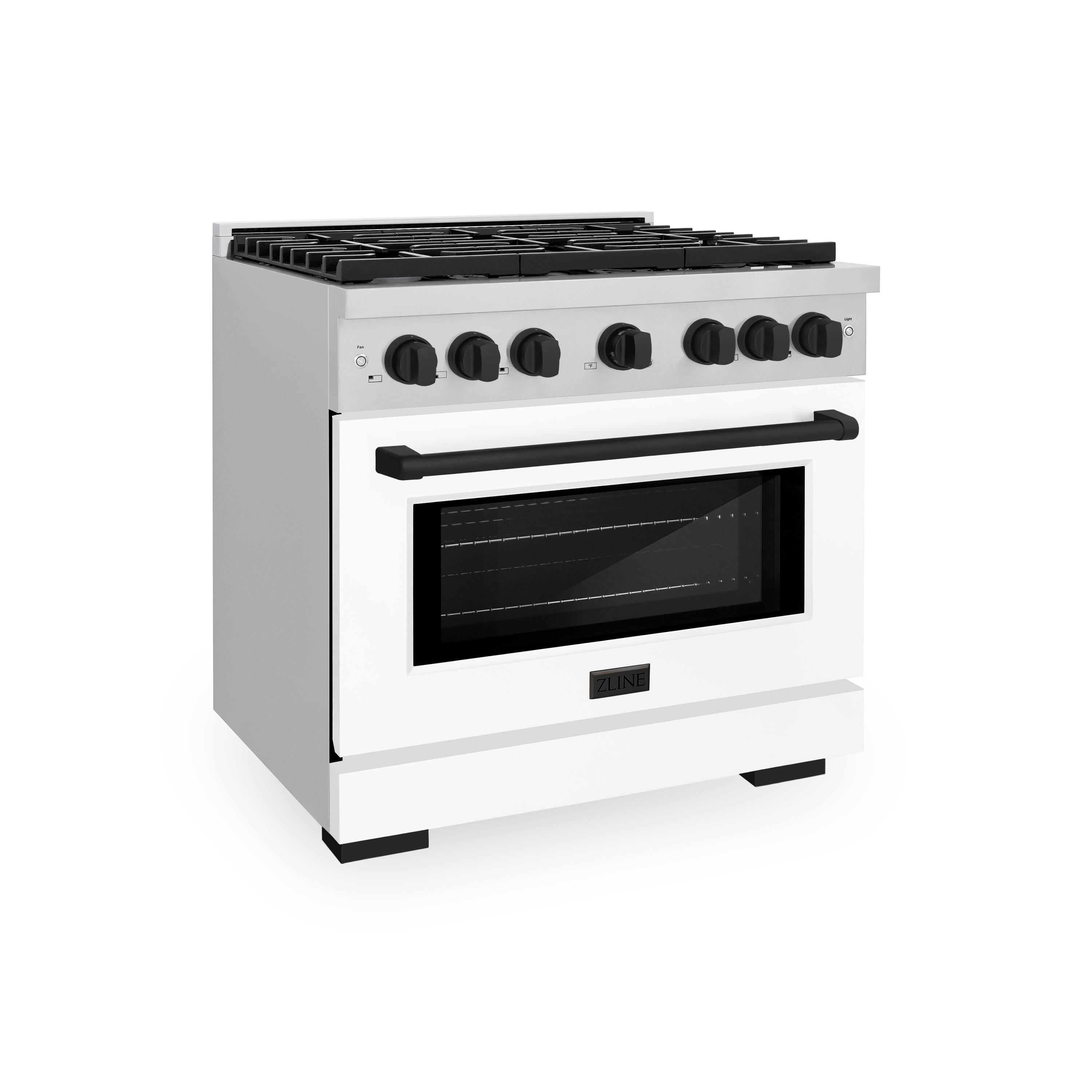Left. ZLINE - ZLINE Autograph 36" Paramount Dual Fuel Range with Black Accents (SDRZ-WM-36-MB) - White.