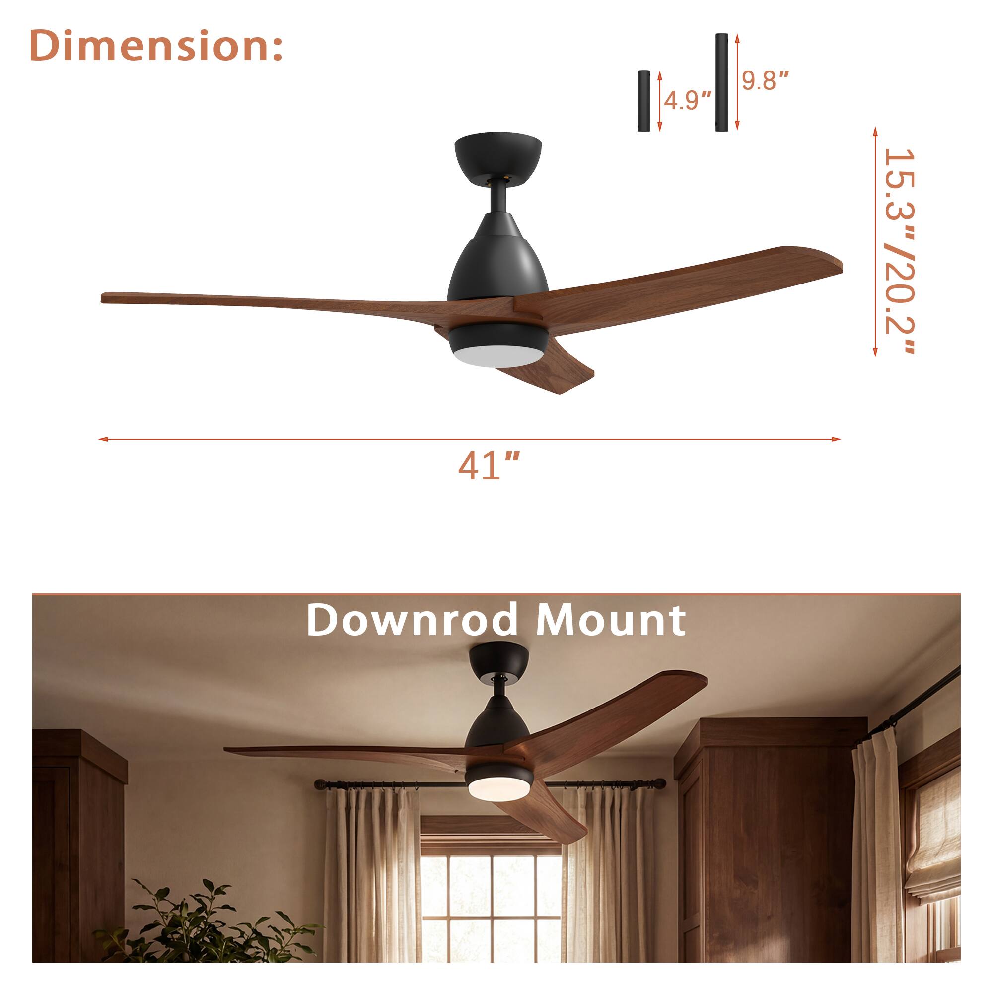 Dimension:  
41" x 4.9" x 9.8" x 15.3"/20.2"  
Downrod Mount