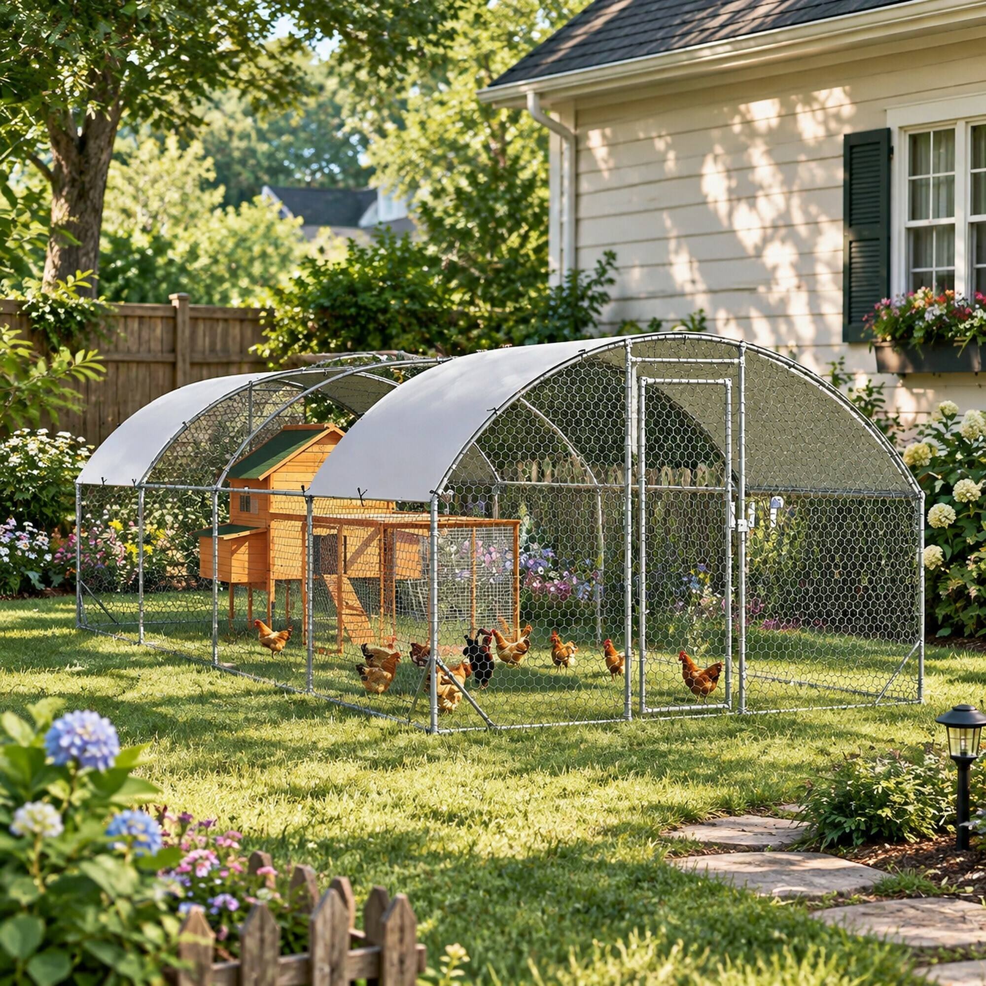 Alt View 1. RYHNUYNE - 9.2 ft x 24.9 ft Metal Chicken Coop, Walk-In Design, Galvanized Steel Frame, Oxford Cloth Roof for Yard and Outdoor Use.