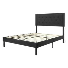 Hivvago - Full size Linen Upholstered Platform Bed with Button-Tufted Headboard - Black