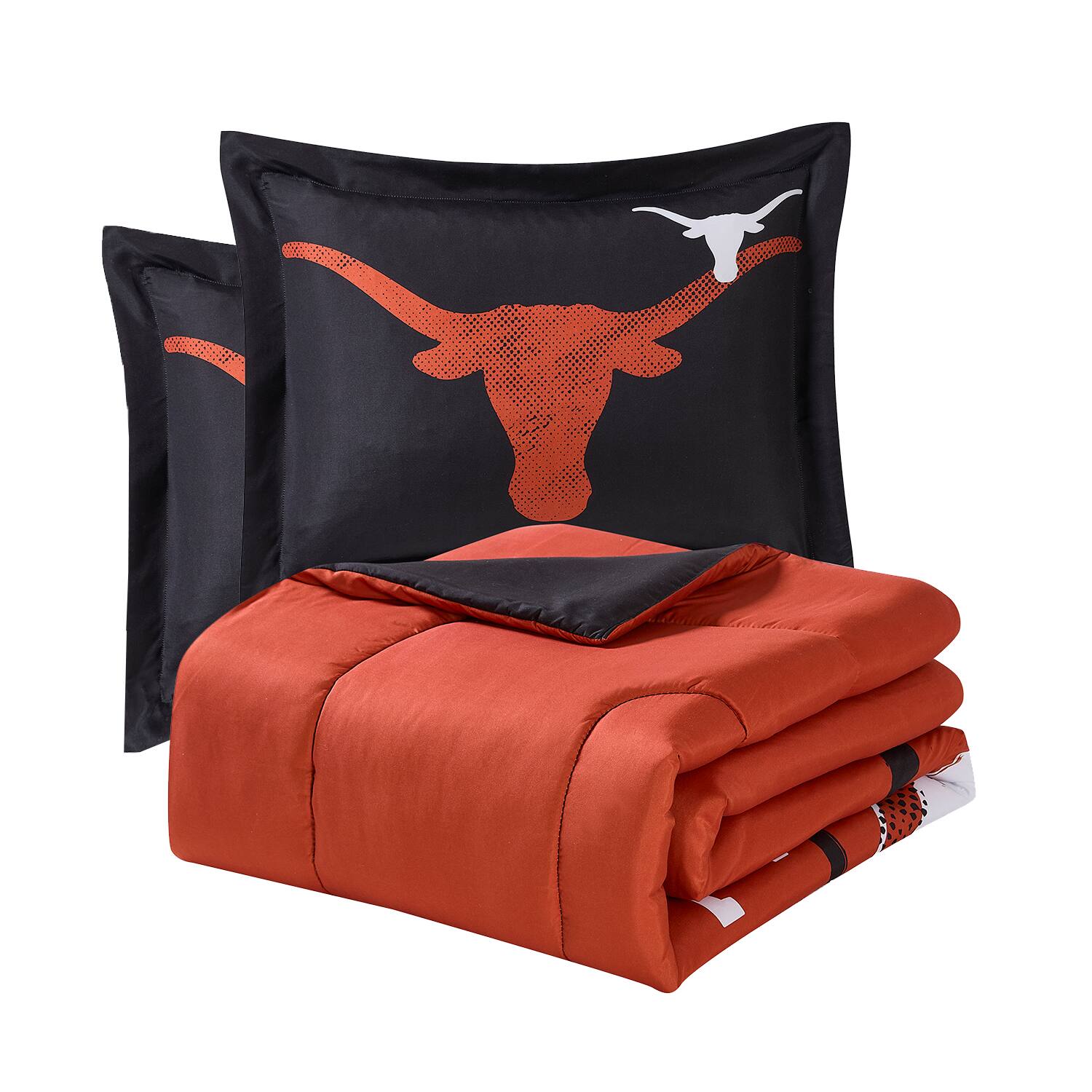 Angle. Sweet Home Collection - NCAA Texas Longhorns Comforter & Pillow Sham Set- Full/Queen - Multicolored.