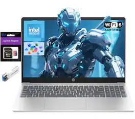 HP - 15.6" Laptop Intel N100 1-Year Office 365, 8GB RAM 256GB Storage (128GB UFS+128GB SD Card) w/GM - Natural Silver