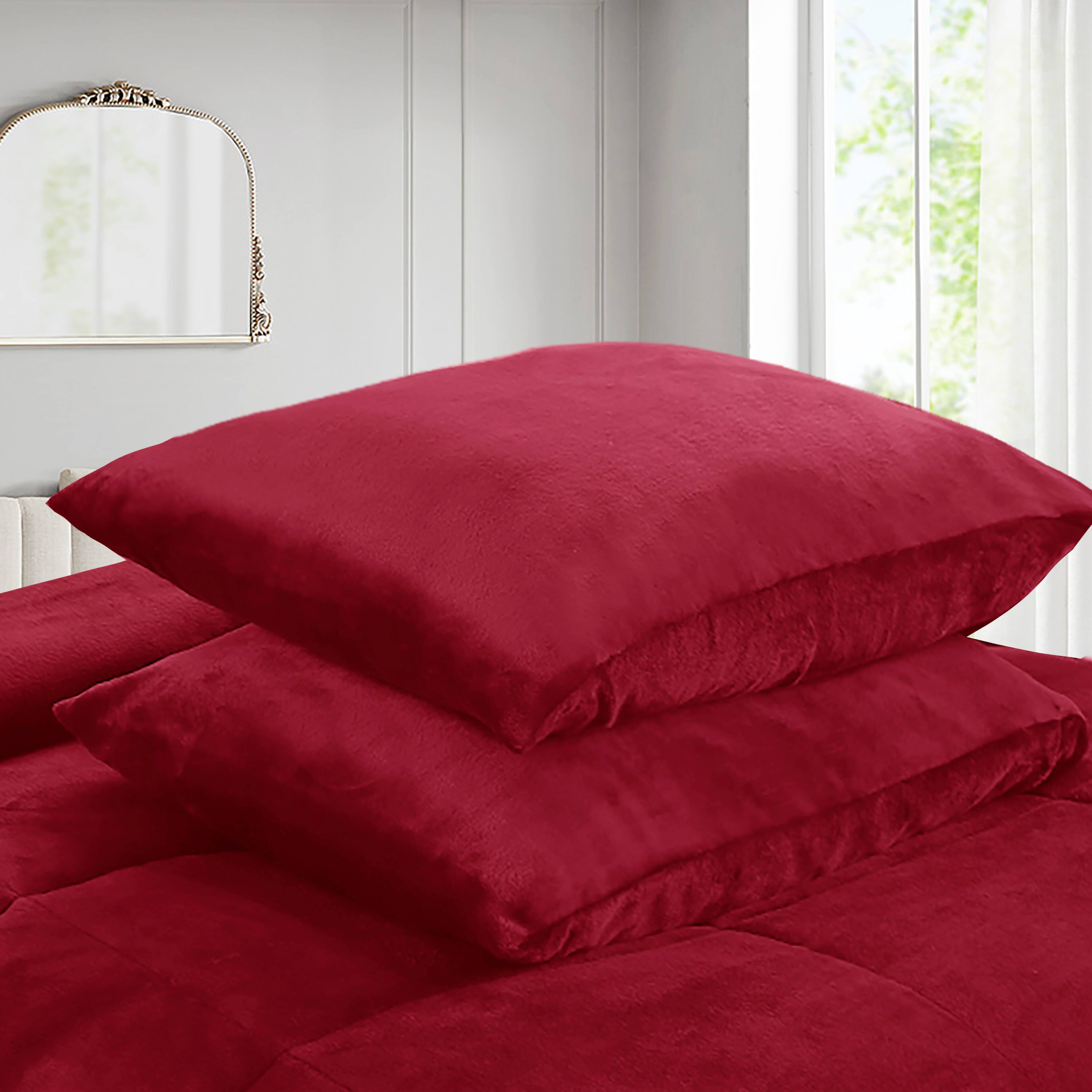 Back. MarCielo - MarCielo 3 Piece Soft Micromink Fluffy Ultra Cozy Sherpa Comforter Set - Red.