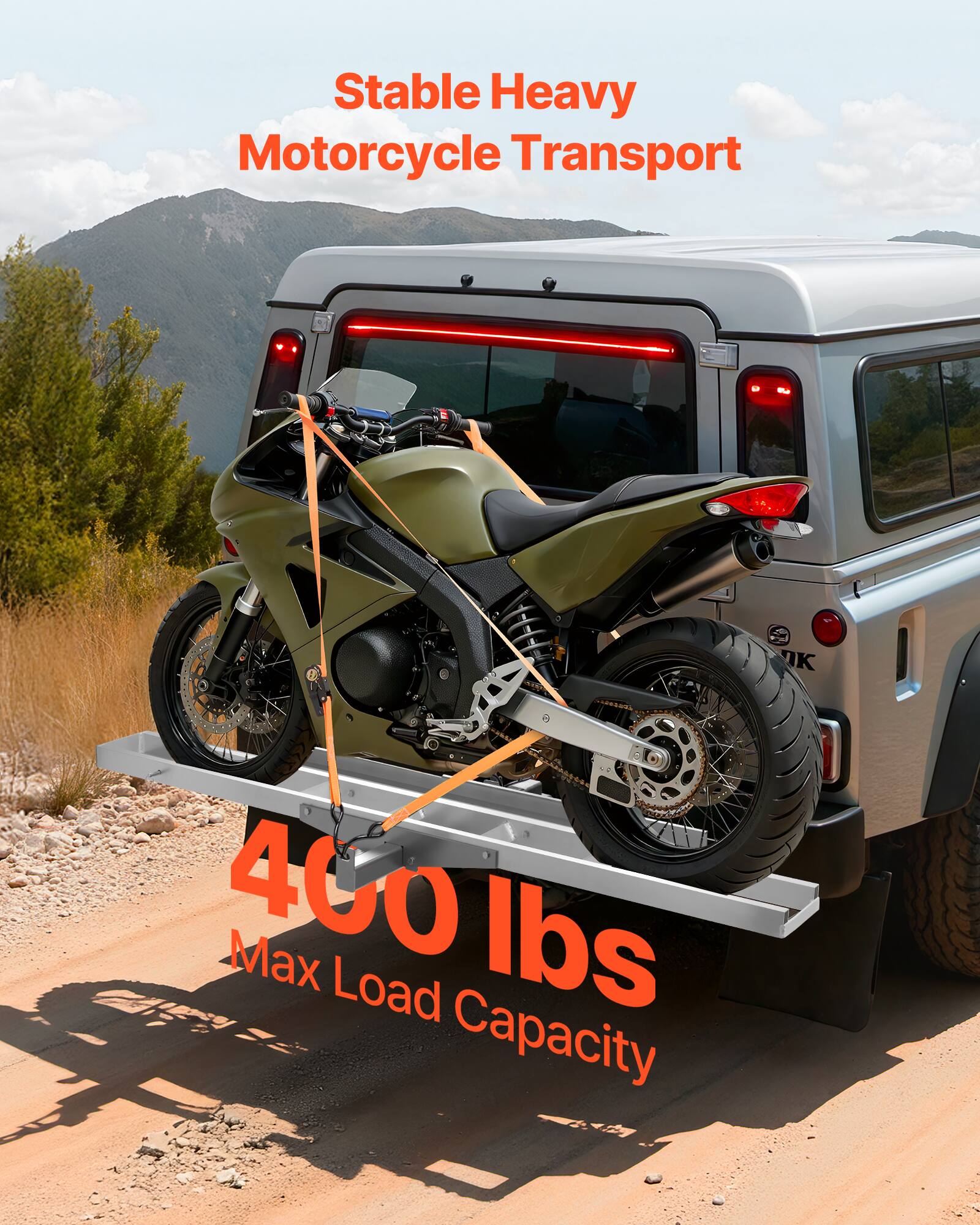 Stable Heavy Motorcycle Transport  
400 lbs  
Max Load Capacity