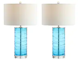 Jonathan Y - Cole 27.5" Modern Fused Glass Cylinder LED Table Lamp, (Set of 2) - Turquoise