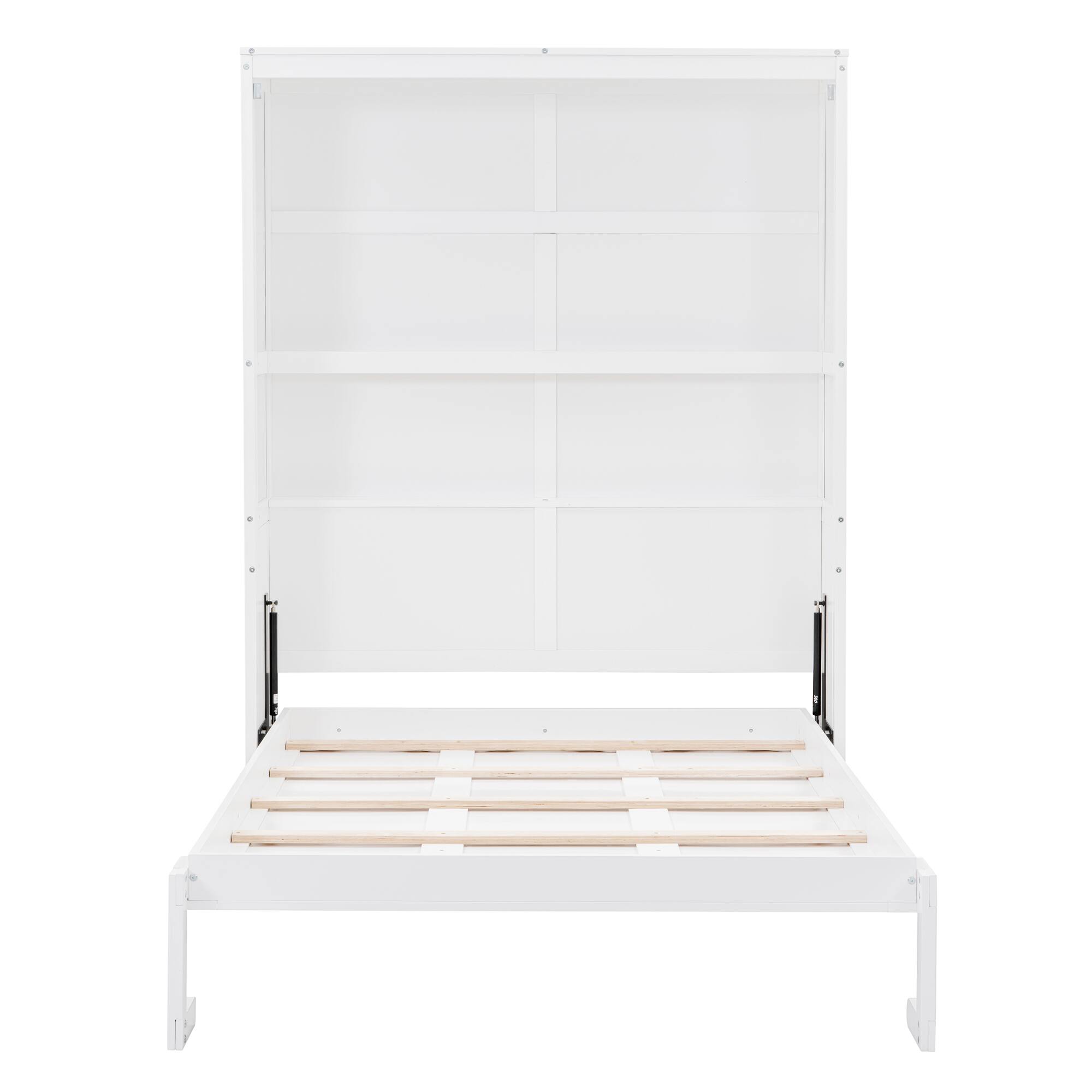 Alt View 4. Tiramisubest - Full Size White Solid Wood+MDF Murphy Bed with Shelves, 85x61x84 inches, Space-Saving - White.