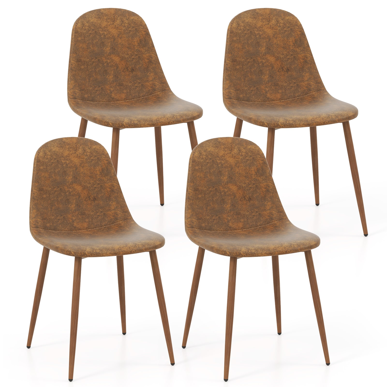 Gymax - Dining Chair Set of 4 Faux PU Leather Upholstered Kitchen Chairs w/ Metal Legs - Brown price history on PriceWatchPro