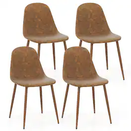 Gymax - Dining Chair Set of 4 Faux PU Leather Upholstered Kitchen Chairs w/ Metal Legs - Brown