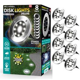 Bell + Howell - 8 LED Solar Powered Disk Lights, 8 Pack, Outdoor Pathway Lights, Waterproof, Auto On/Off, Rust Resistant
