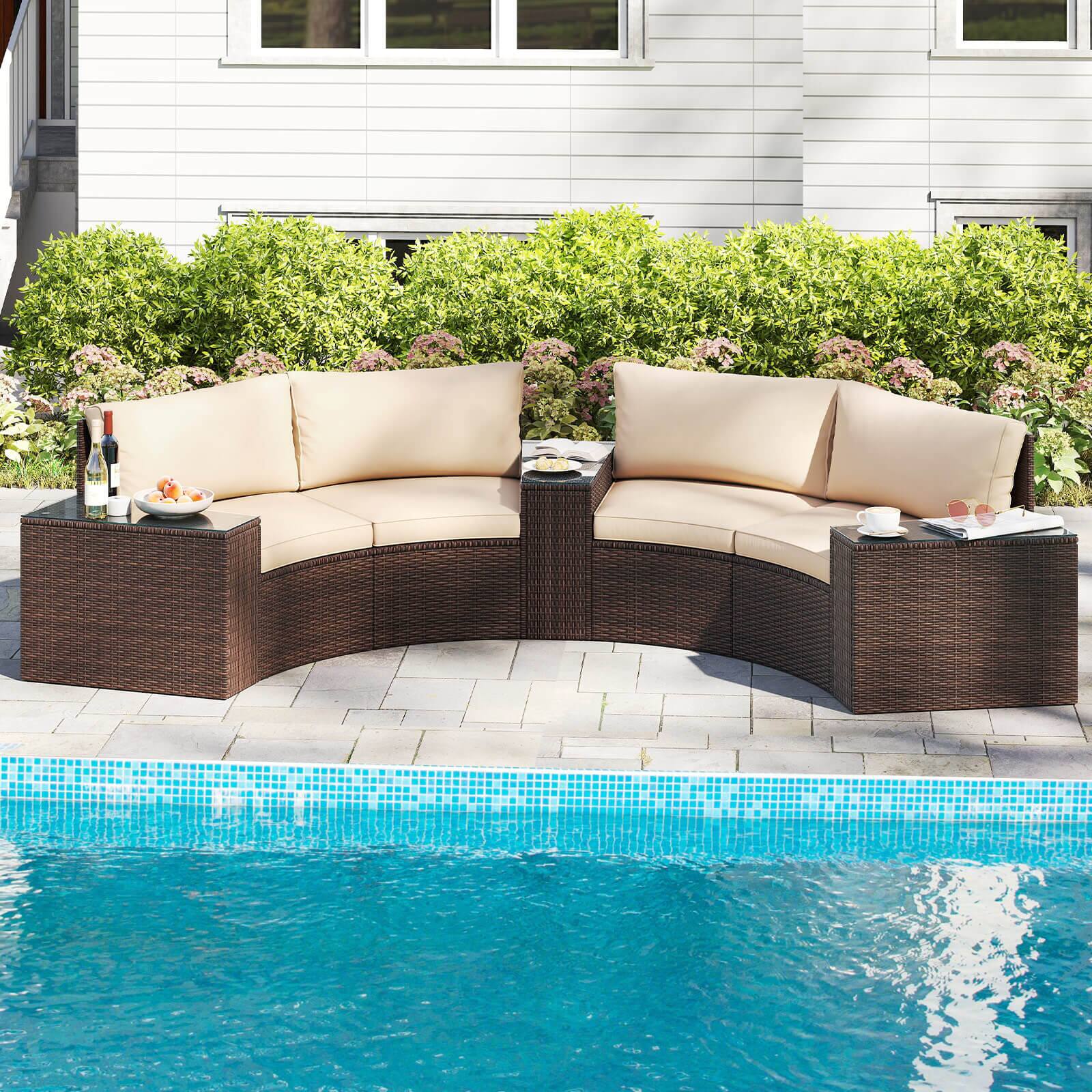 Alt View 9. Costway - Costway 5 PCS Patio Furniture Set with Tempered Glass Top Side Tables Back & Seat Cushions - Brown.