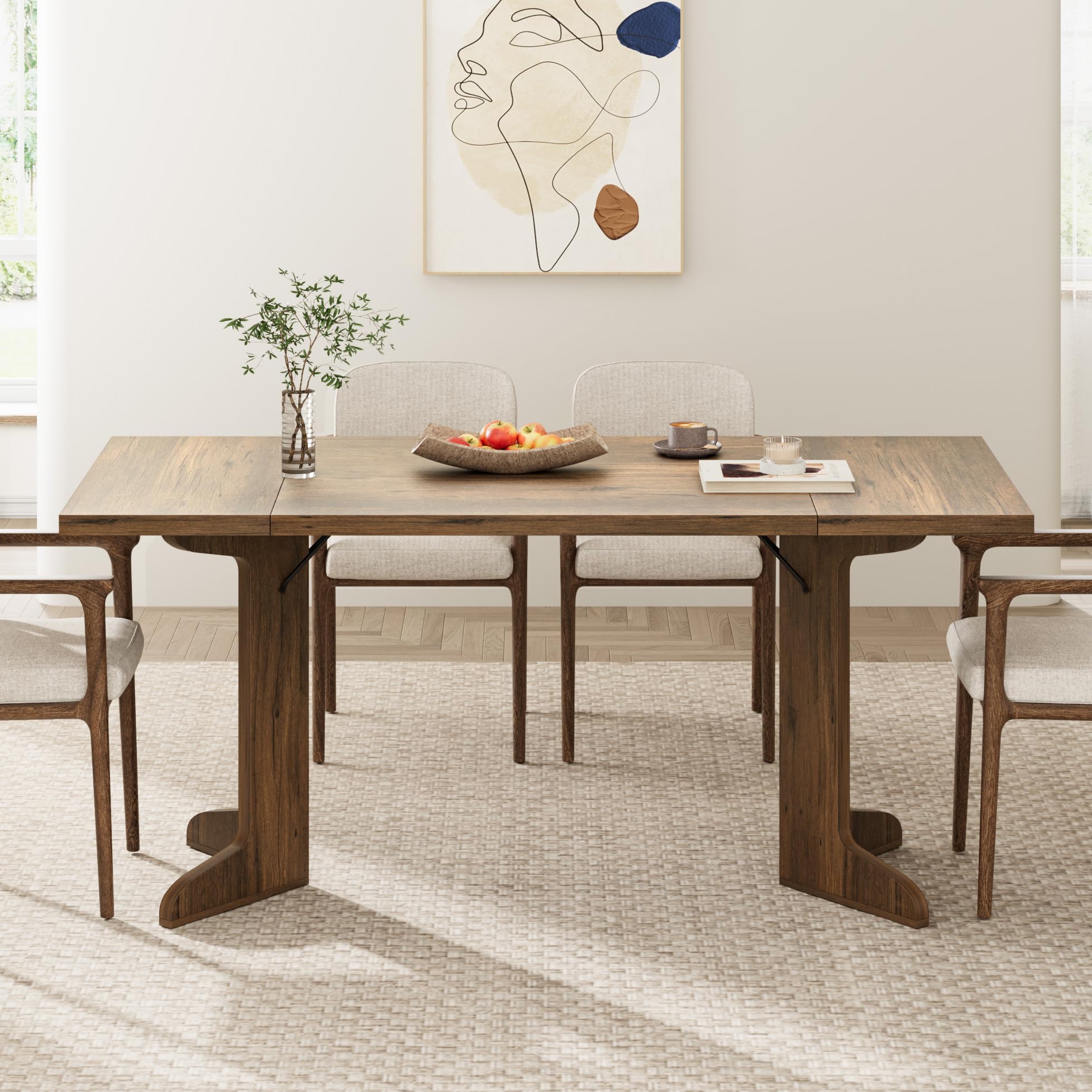 Left. Homhougo - 71" Rectangular Dining Table for 6–8 – Modern Wood-Leg Design, Kitchen or Dining Room - Walnut.