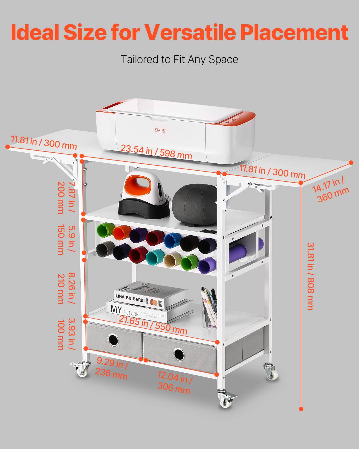 Ideal Size for Versatile Placement  
Tailored to Fit Any Space  

11.81 in / 300 mm  
23.54 in / 598 mm  
14.17 in / 360 mm  
31.81 in / 808 mm  

200 mm / 7.87 in  
150 mm / 5.9 in  
210 mm / 8.26 in  
100 mm / 3.93 in  

9.29 in / 236 mm  
12.04 in / 306 mm  

LINA BO BARDI  
MY FUTURE