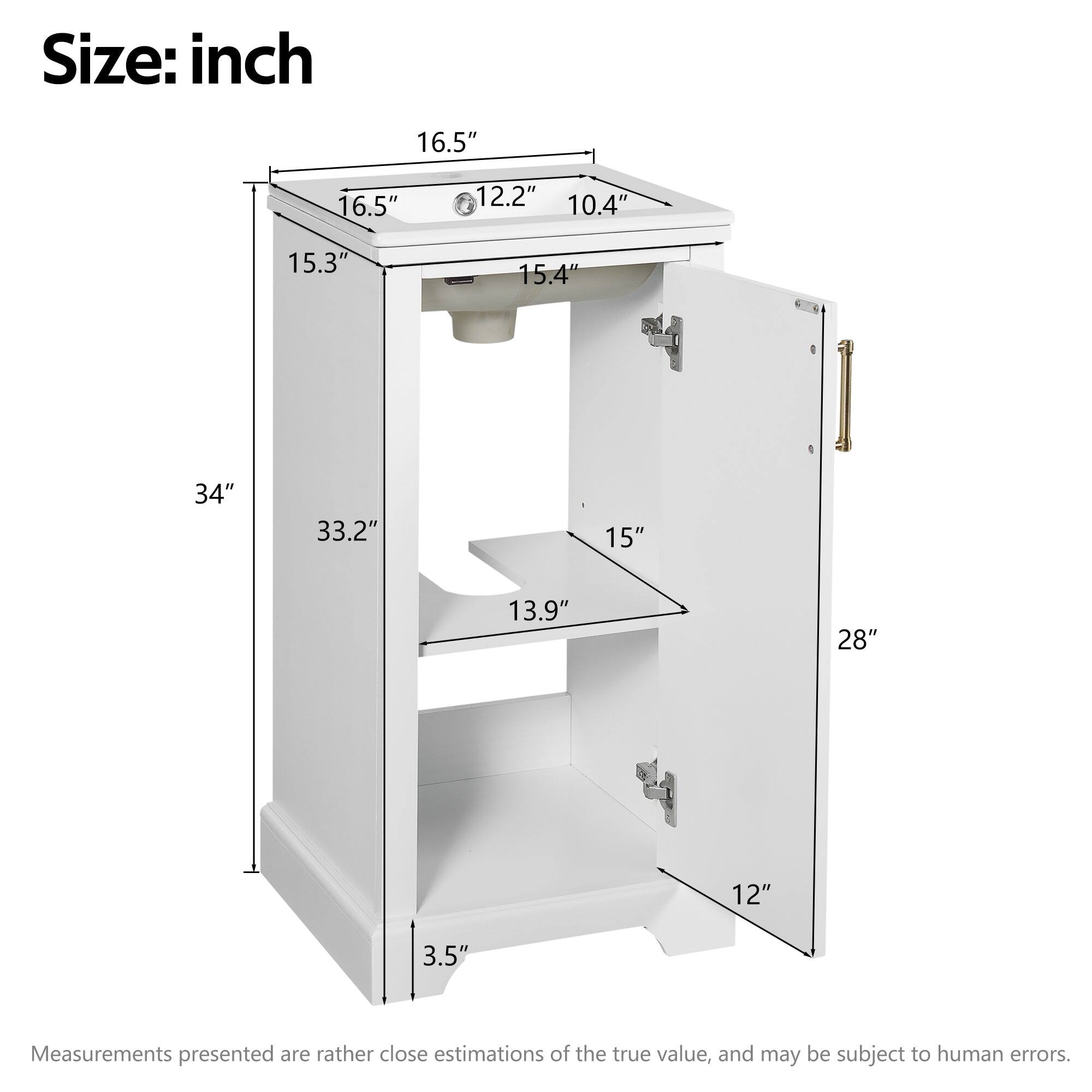 Size: inch  
16.5" 16.5" 12.2" 10.4" 15.3" 15.4" 34" 33.2" 15" 13.9" 28" 12" 3.5"  

Measurements presented are rather close estimations of the true value, and may be subject to human errors.