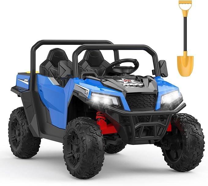 Front. GARVEE - 24V Electric Ride on Dump Truck for Kids, 2-Seater 4WD Remote Control Car with Electric Dump Bed & Shovel, LED Lights - Blue.