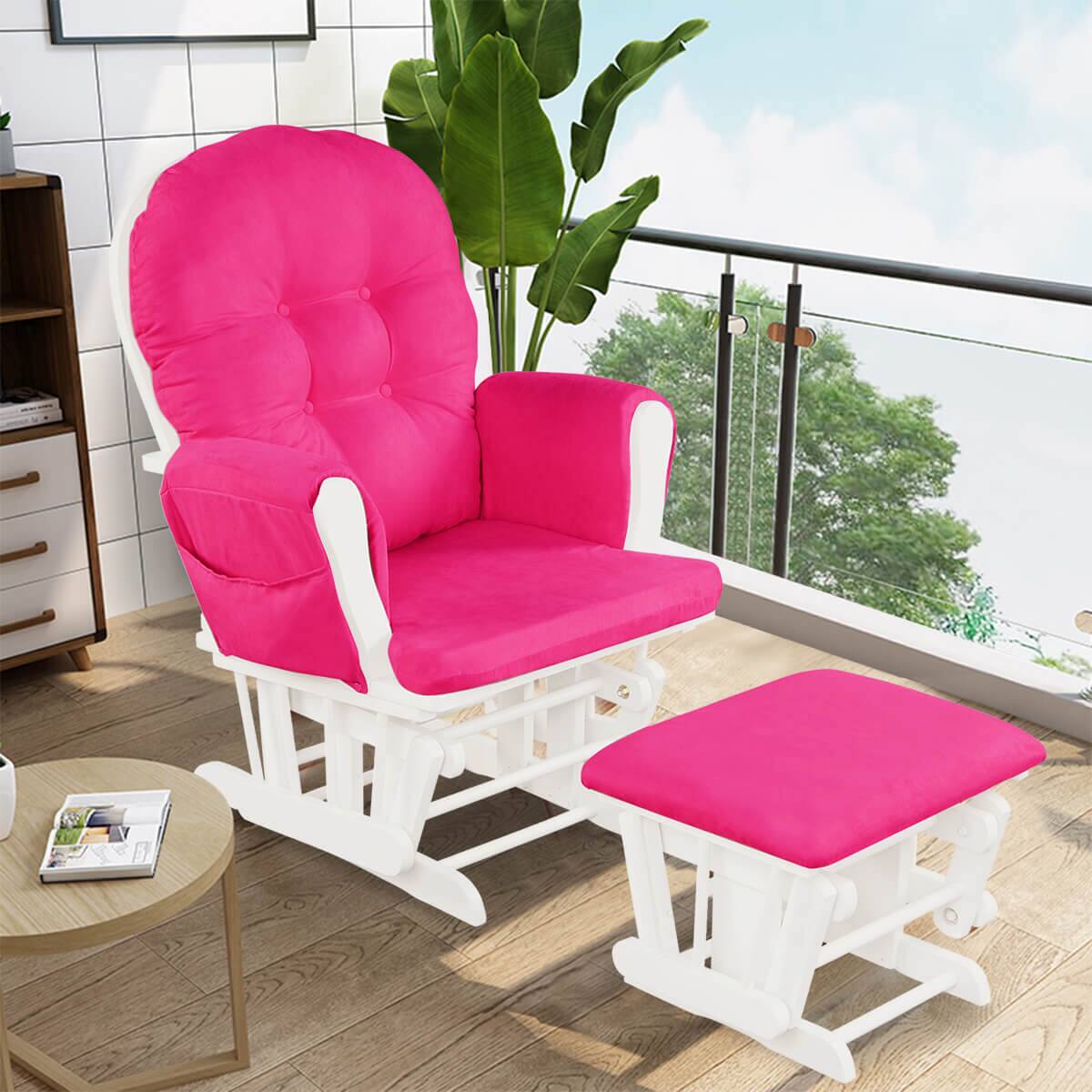 Alt View 1. Costway - Costway Glider and Ottoman Cushion Set Wood Baby Nursery Rocking Chair - Pink.