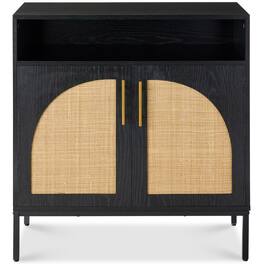 Best Choice Products - Arched 2-Door Rattan Cabinet, Sideboard, Buffet, w/ Cord Cutout, Adjustable Storage Shelf - Black