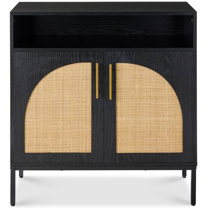 Front. Best Choice Products - Best Choice Products Arched 2-Door Rattan Cabinet, Sideboard, Buffet, w/ Cord Cutout, Adjustable Storage Shelf - Black - Black.