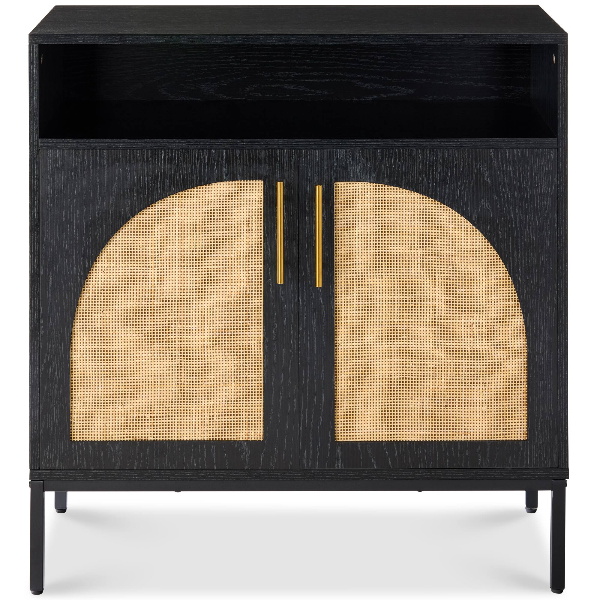 Front. Best Choice Products - Best Choice Products Arched 2-Door Rattan Cabinet, Sideboard, Buffet, w/ Cord Cutout, Adjustable Storage Shelf - Black - Black.