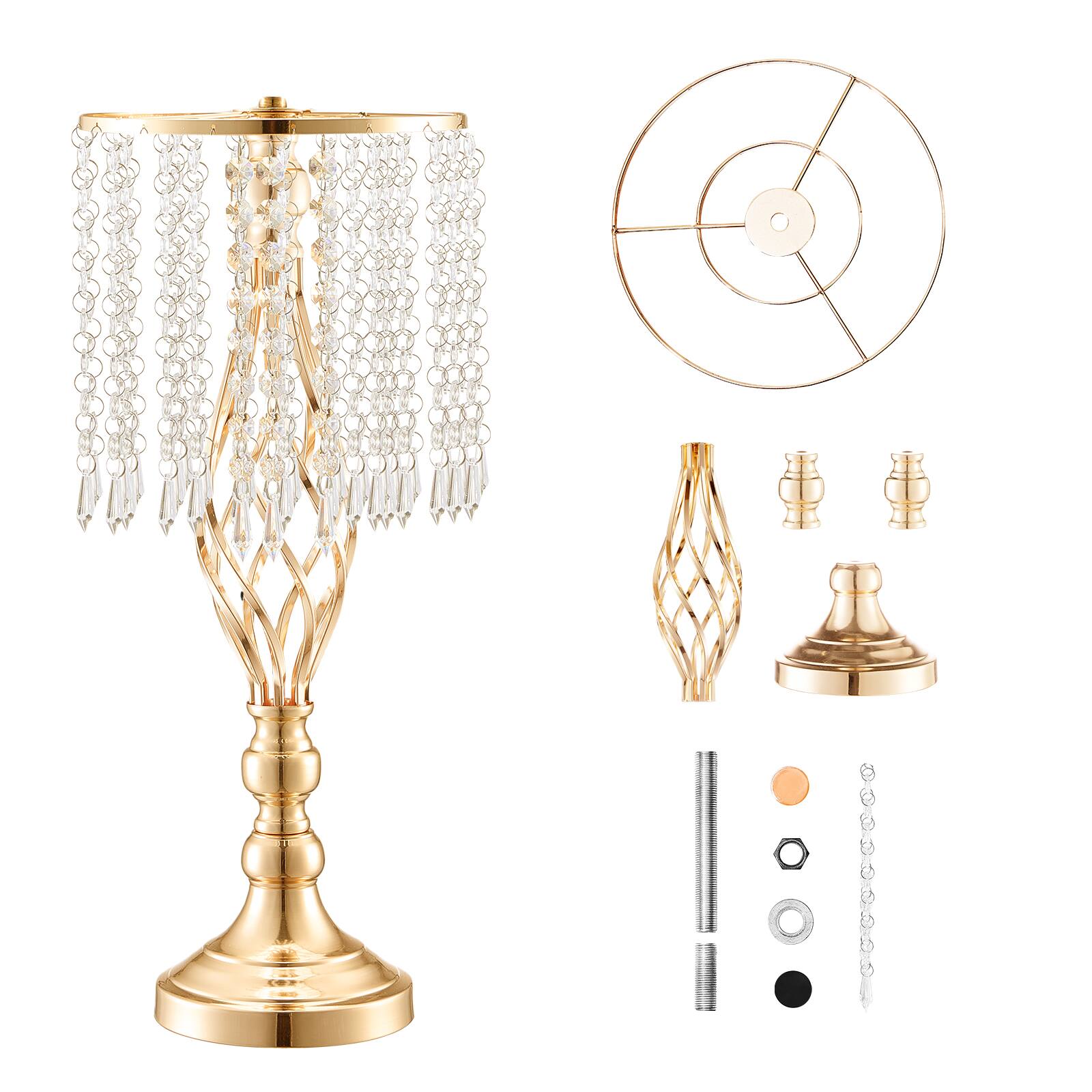 Alt View 5. VEVOR - 12PCS 49cm/19.3” Tall Crystal Wedding Flower Stand, Metal Wedding Centerpiece Vase, Gold Flower Holders - French Gold.