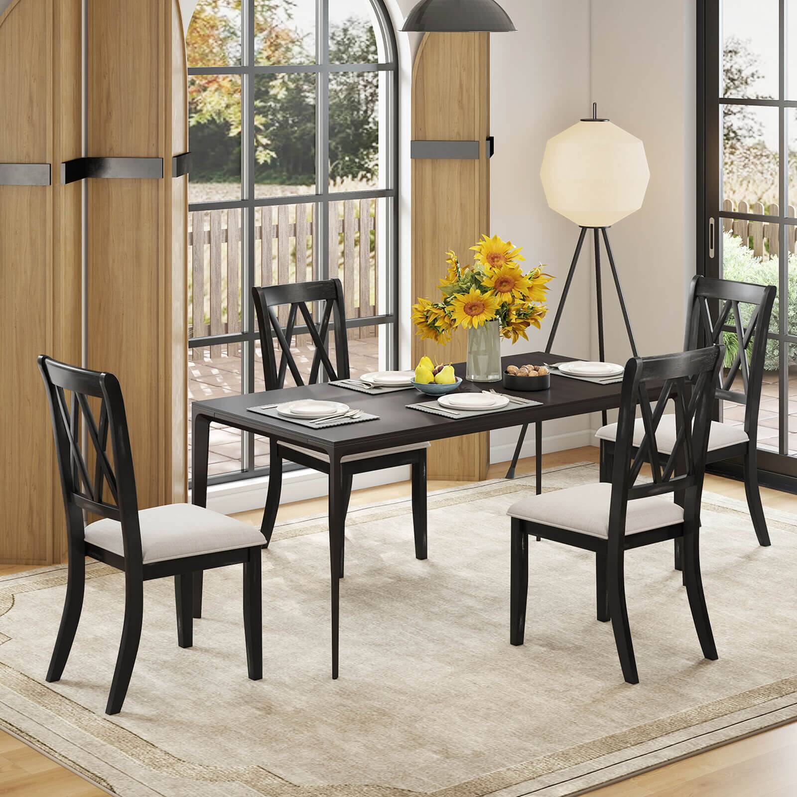 Alt View 1. Costway - Costway 4 PCS Farmhouse Dining Chairs Modern Kitchen Chairs with Elegant Hollowed backrest - Black,Beige.