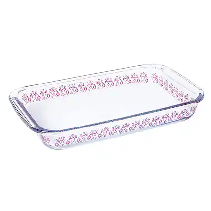 Front. Gibson - Spice By Tia Mowry 2.3 Quart Spicy Cloves Glass Rectangular Baker - Clear and Pink.