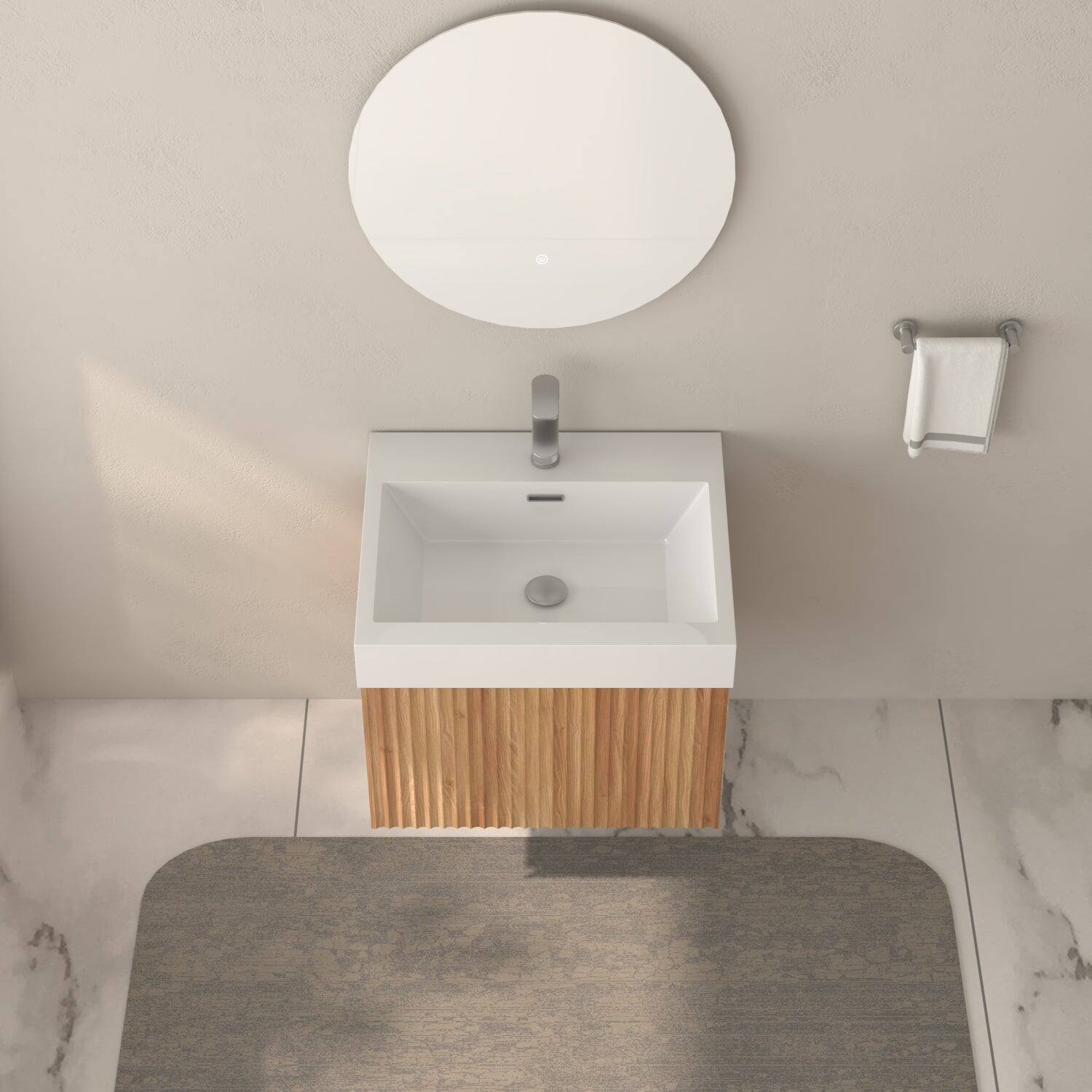 Alt View 6. Boyel Living - 24 in Wall-Mounted Bathroom Vanity with Integrated Basin Plywood Cabinet Minimalist Floating Acacia Finish - Acacia.
