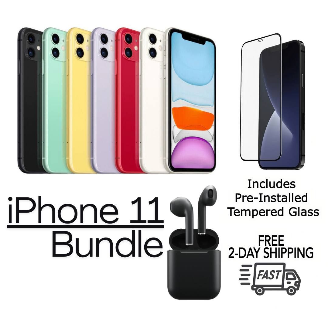 iPhone 11 Bundle  
Includes Pre-Installed Tempered Glass  
FREE 2-DAY SHIPPING  
FAST