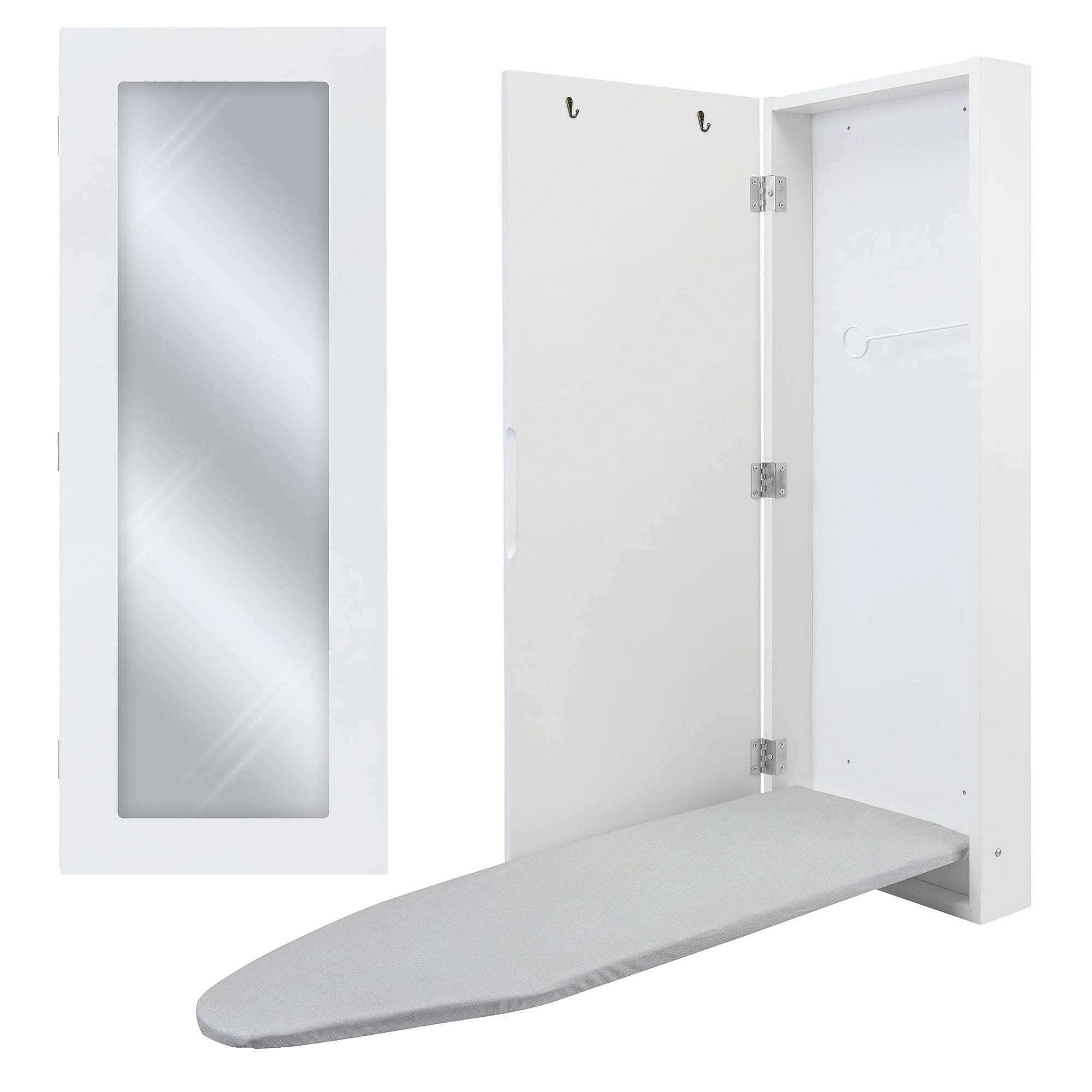 Ivation - Ironing Board, Wall Mounted Ironing Board Cabinet W/Left Side Door, Mirror & Lever - White