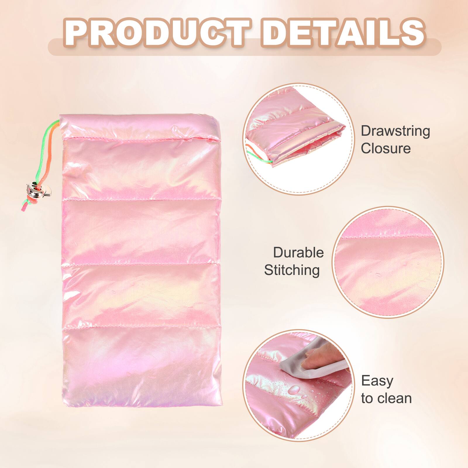 PRODUCT DETAILS

- Drawstring Closure
- Durable Stitching
- Easy to clean