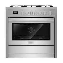 Empava - 36 in. Slide-In Gas Range, 4.3 cu ft Convection Oven, 5 Sealed Burners, Convertible to Propane - Stainless Steel