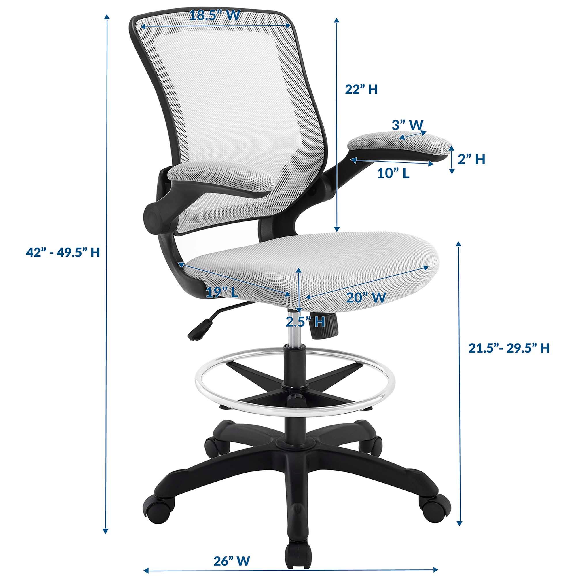 18.5" W  
22" H  
3" W  
10" L  
2" H  
42" - 49.5" H  
19" L  
20" W  
2.5" H  
21.5" - 29.5" H  
26" W