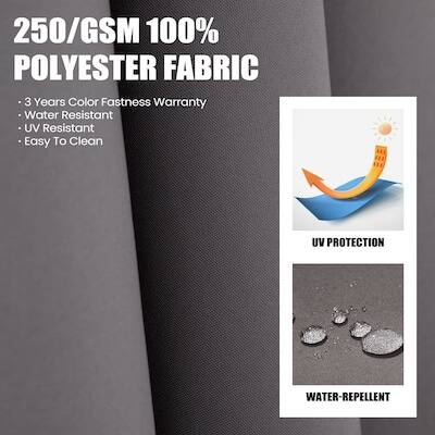 250/GSM 100% POLYESTER FABRIC

- 3 Years Color Fastness Warranty
- Water Resistant
- UV Resistant
- Easy To Clean

UV PROTECTION
WATER-REPELLENT