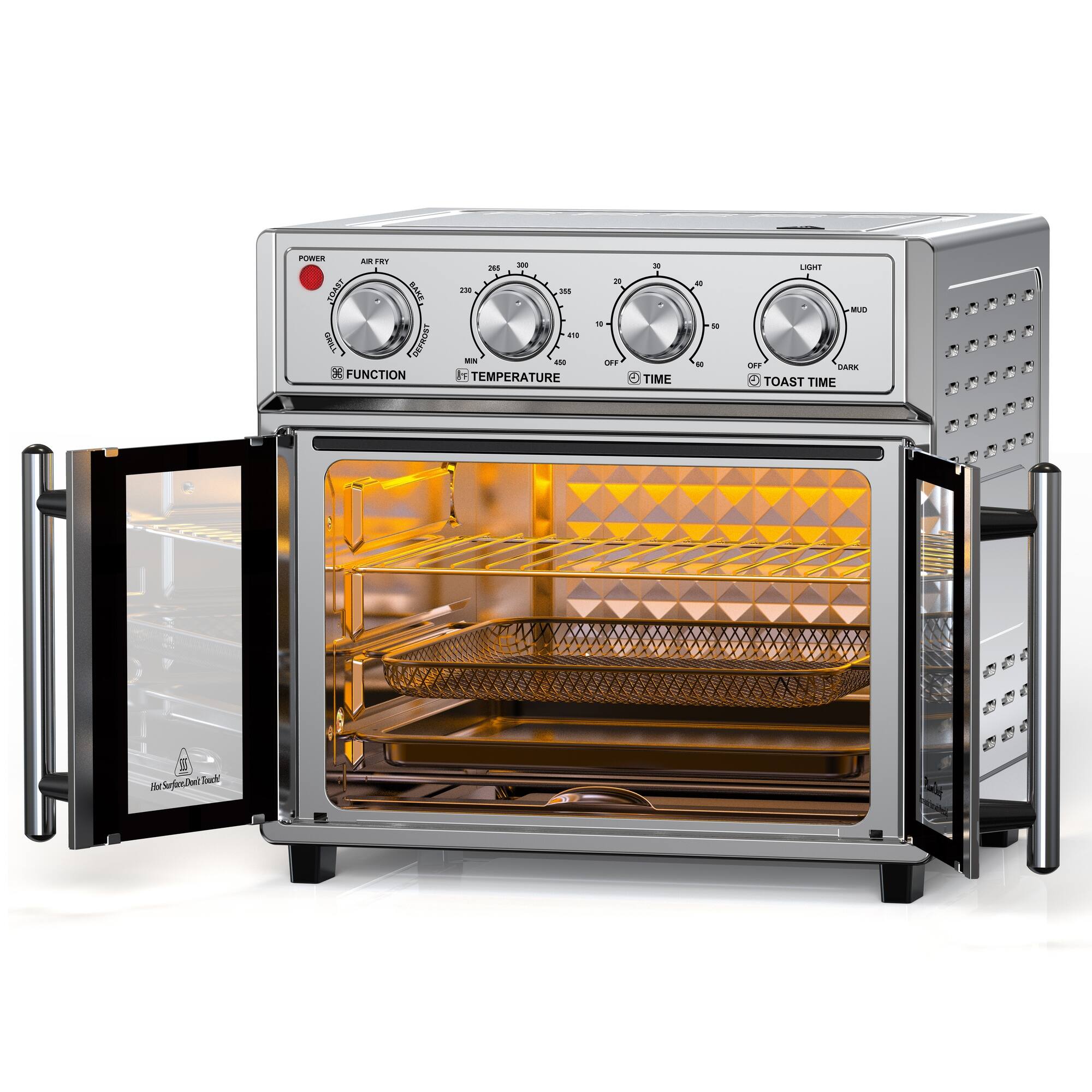 POWER  
FUNCTION  
TEMPERATURE  
TIME  
TOAST TIME  
LIGHT  
MUD  
AIR FRY  
TOASTER OVEN