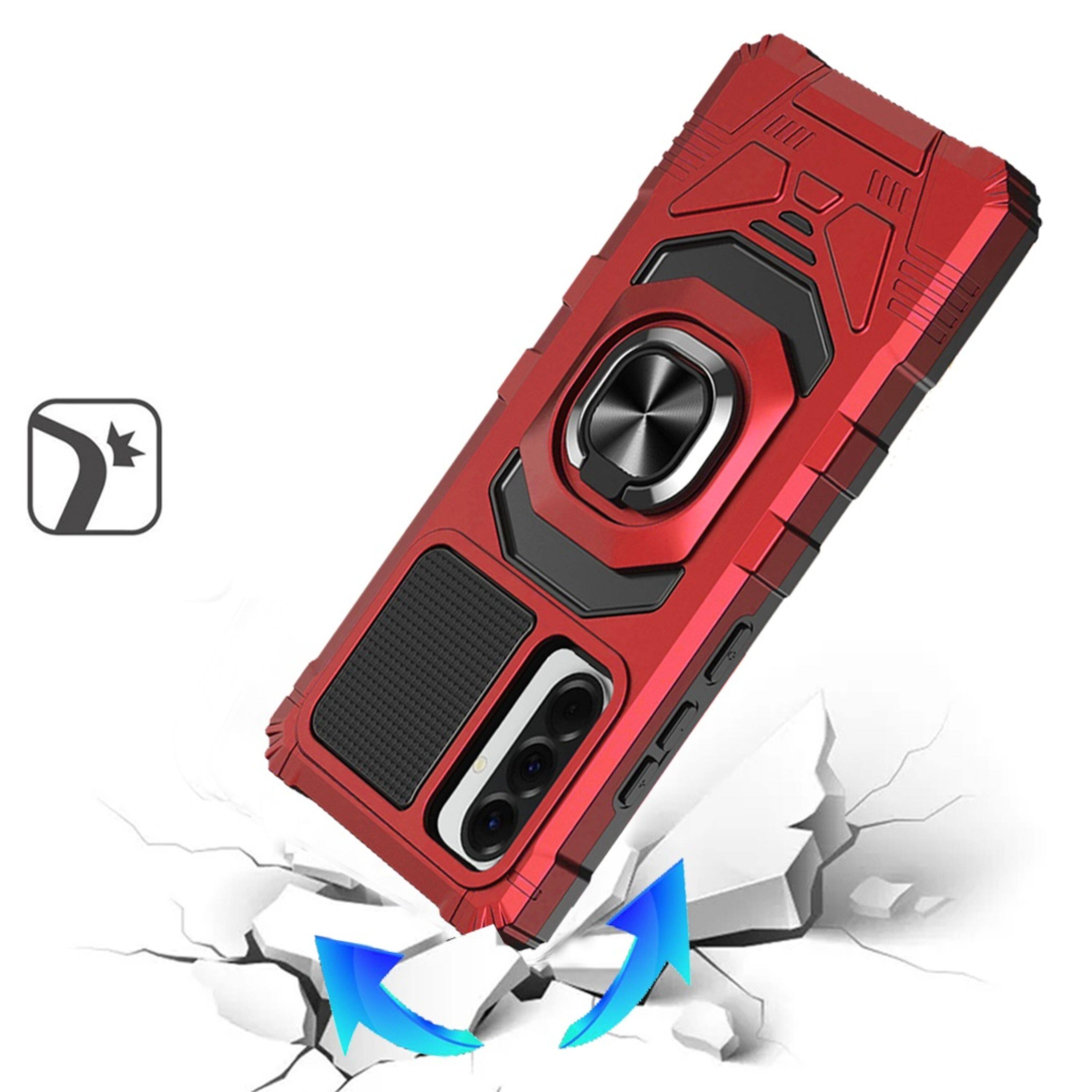 Left. Kitcheniva - Shockproof Dual Layer Ring Stand Phone Case With Tempered Glass For Samsung Galaxy A37 5G Red - Red.