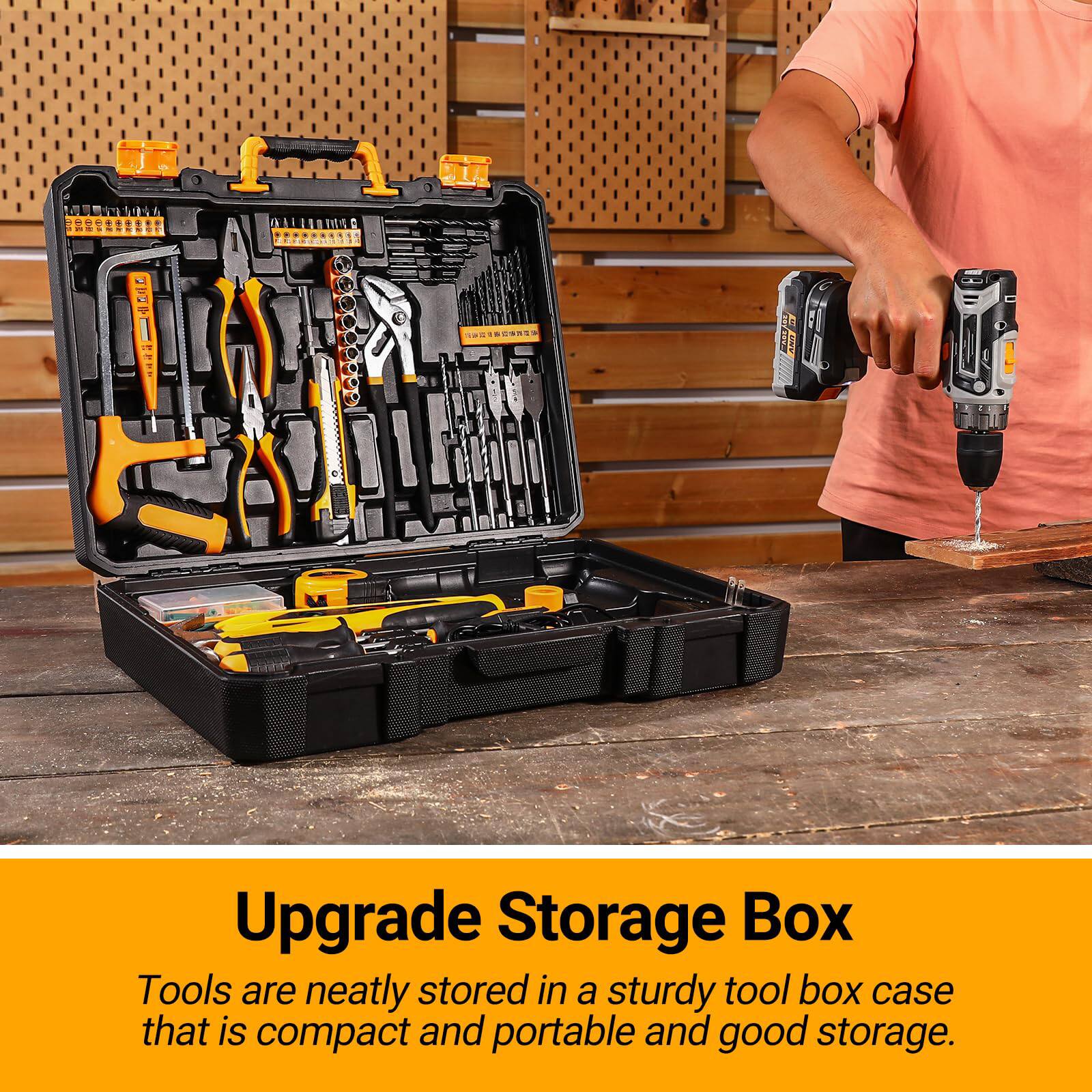 Upgrade Storage Box

Tools are neatly stored in a sturdy tool box case that is compact and portable and good storage.