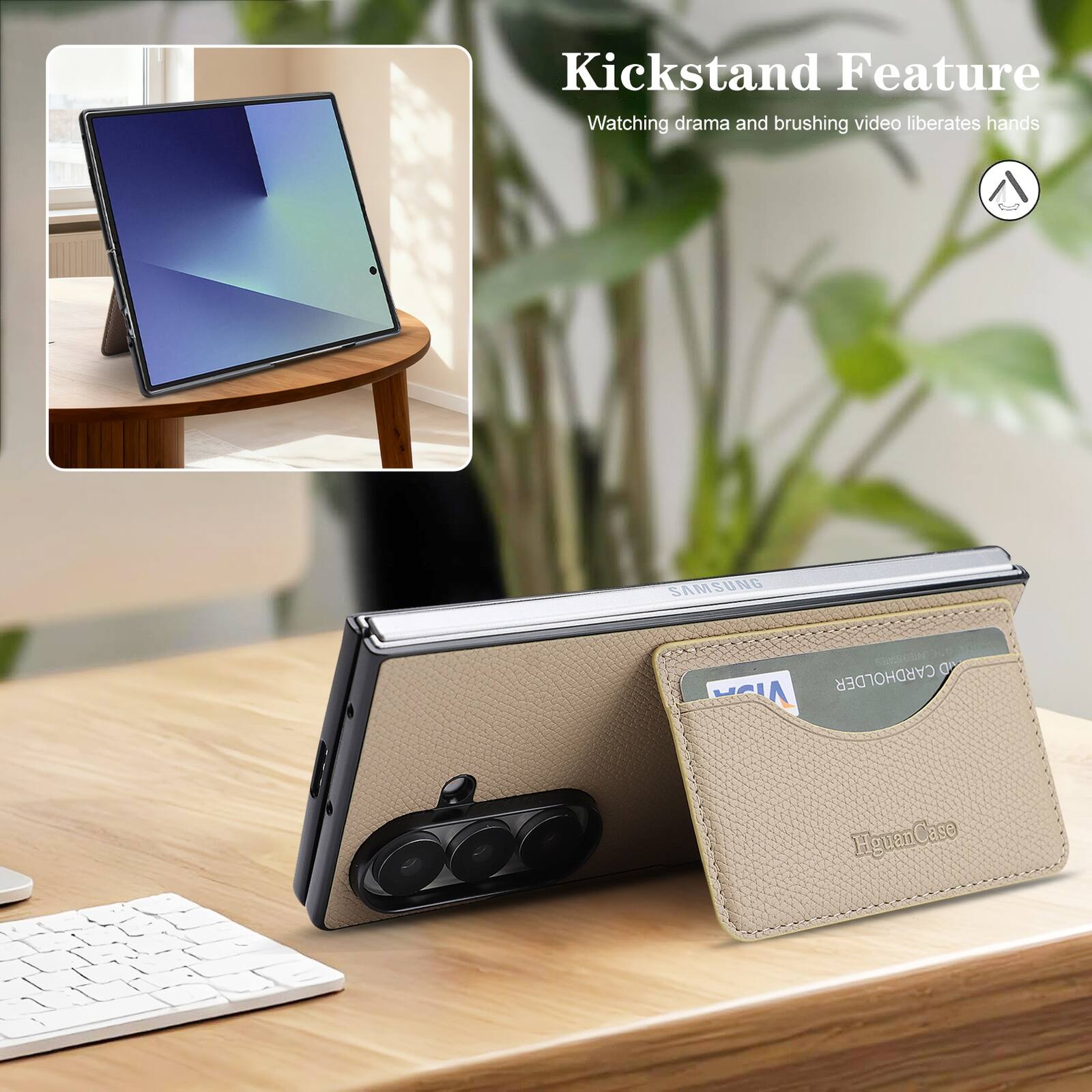 Kickstand Feature  
Watching drama and brushing video liberates hands  

SAMSUNG  
D CARDHOLDER  
HguanCase