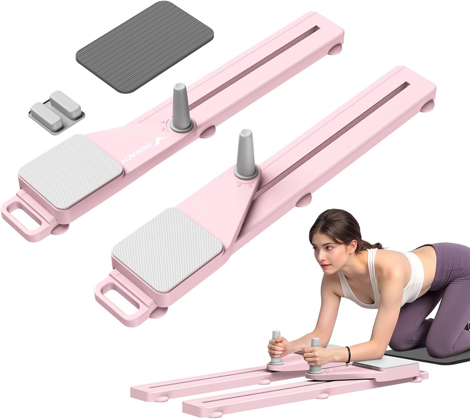 Front. MERACH - MERACH Pilates Board, Multifunctional Abdominal Plate, Detachable Ab Trainer Machine with Anti-Slip and Quiet Design - Pink.