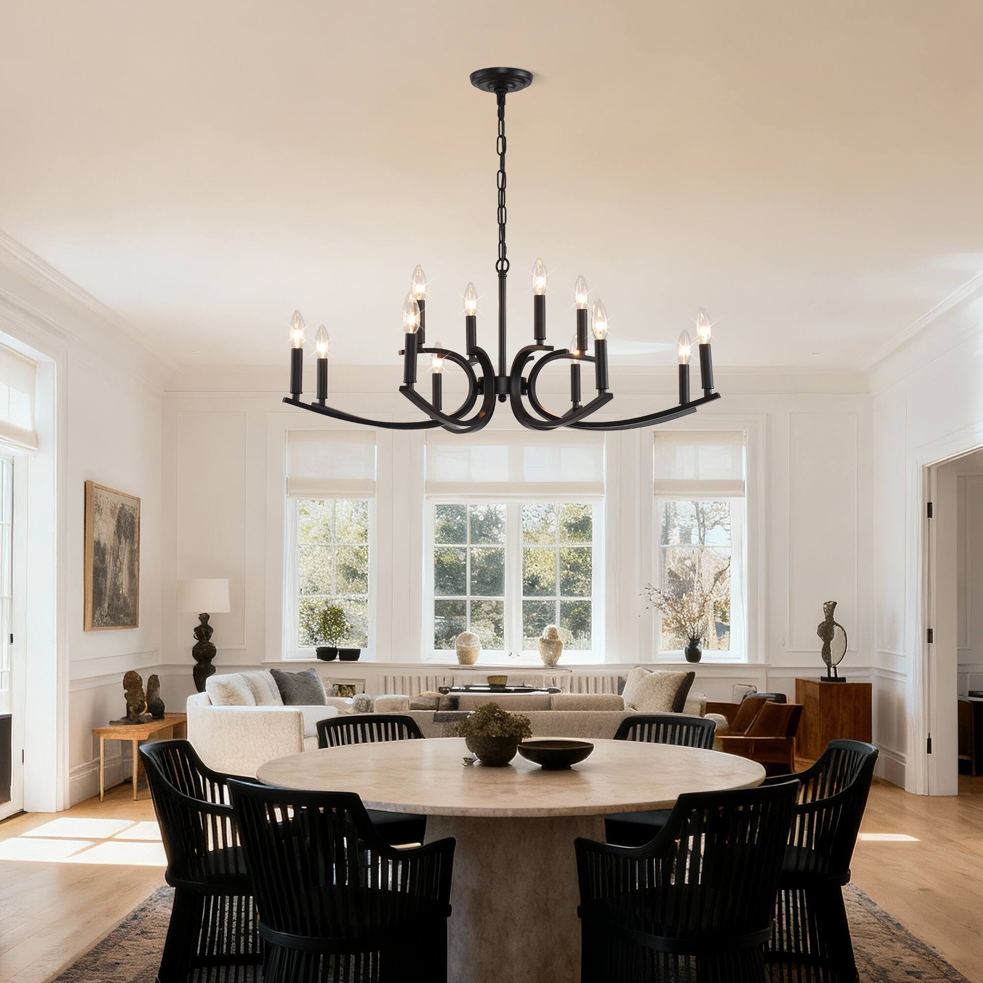 Alt View 3. Boyel Living - 12 Light Farmhouse Chandelier Black Metal Chandeliers Light Fixtures Industrial for High Ceiling.