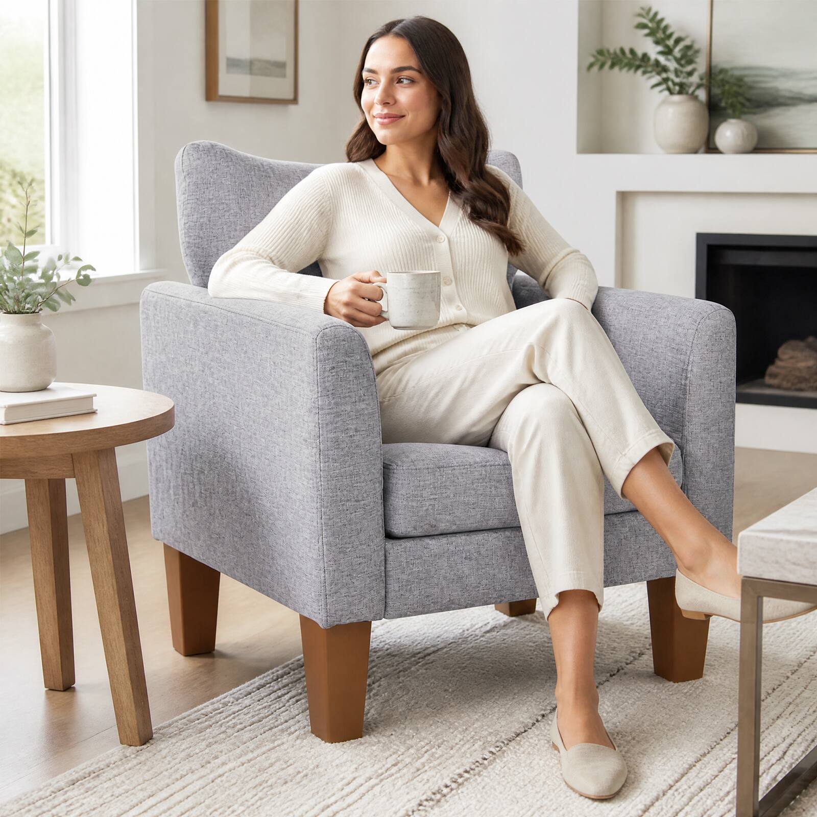 Alt View 3. Costway - Costway 2 PCS Modern Accent Chair with Removable Seat Cushion & Pillow, Strong Support Legs - Gray.