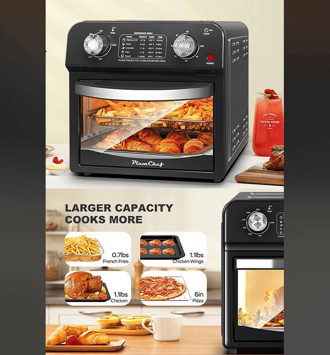 - - - E - - i - MENATE a - - FAM PaSN - - .  - - - . - - - . 2 - - PEA PREHEA - .  - unIG - - - - - - P  COFFEE NOUSE Plum Chaf LARGER CAPACITY COOKS MORE - - .s -- - 5 - C - N L PAMR 0.7lbs French Fries 1.1lbs Chicken Wings 1.1lbs Chicken 6in Pizza