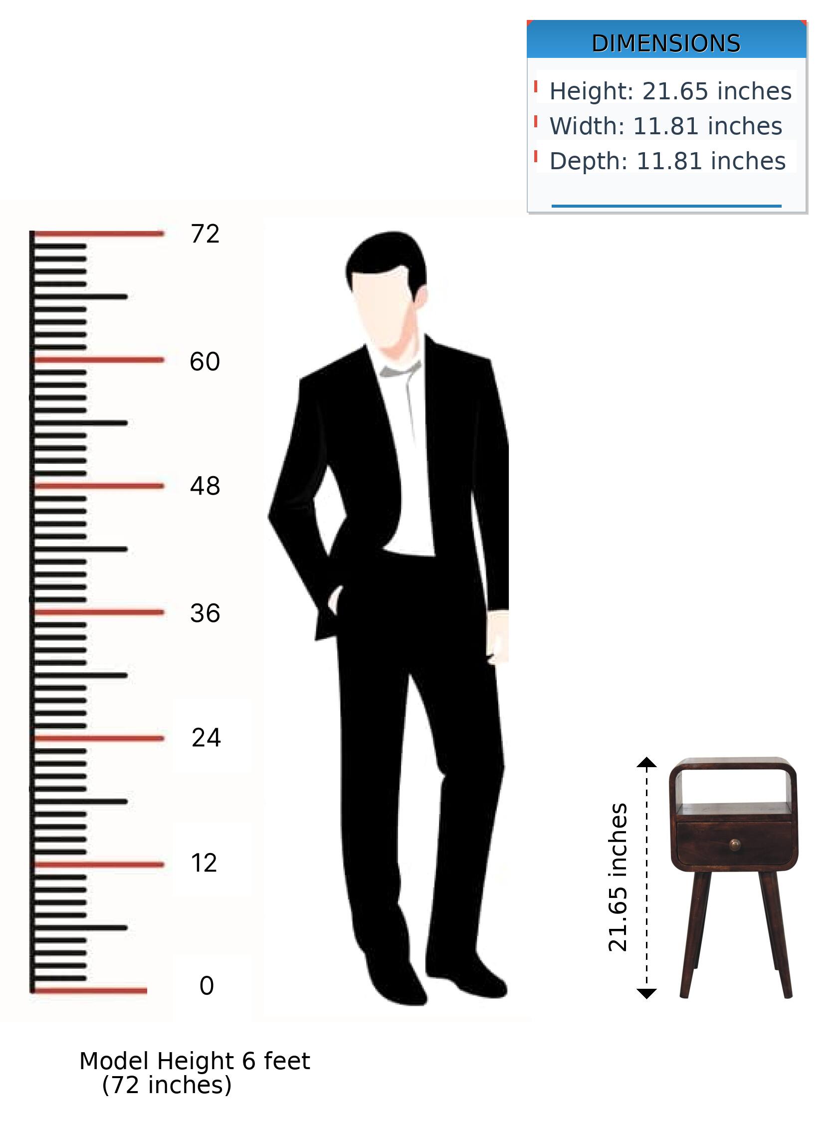 DIMENSIONS  
Height: 21.65 inches  
Width: 11.81 inches  
Depth: 11.81 inches  

Model Height 6 feet (72 inches)