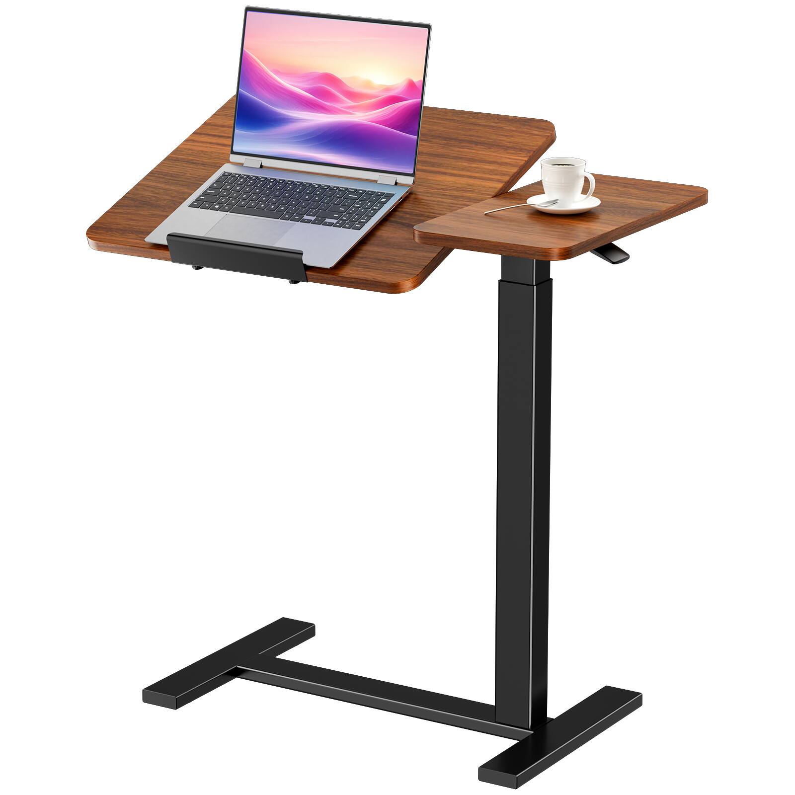 Front. Sweetcrispy - Mobile Rolling Standing Desk with Wheels, Tilting Desktop, Pneumatic Adjustable Height, Laptop Table - Brown.
