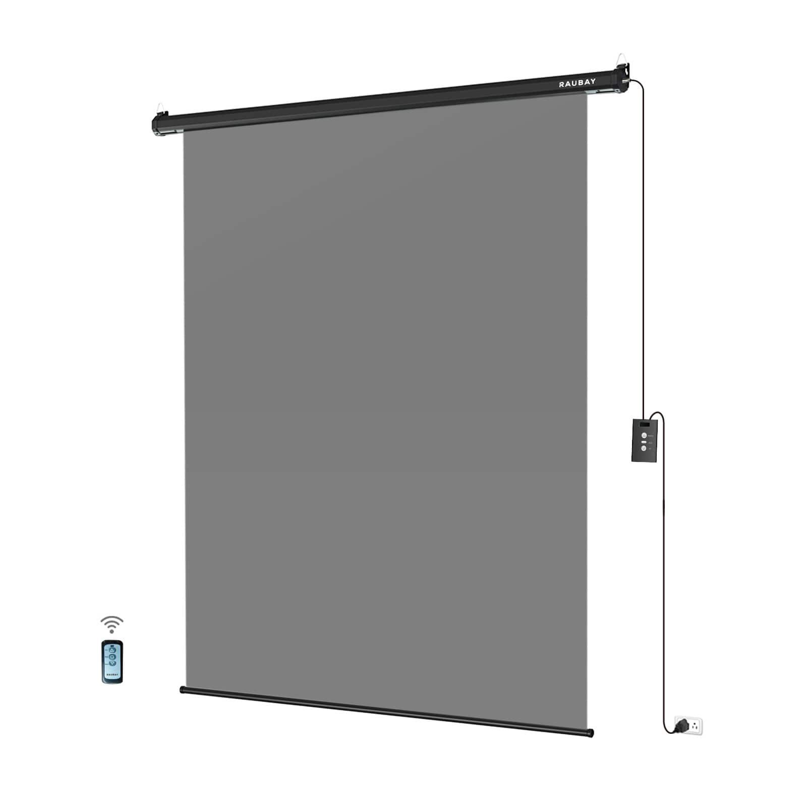 RAUBAY - 5′ x 7.2′ Motorized Pull Down Grey Screen Collapsible Wall-Mount Background