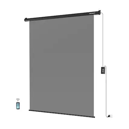 Front. RAUBAY - 5′ x 7.2′ Motorized Pull Down Grey Screen Collapsible Wall-Mount Background.