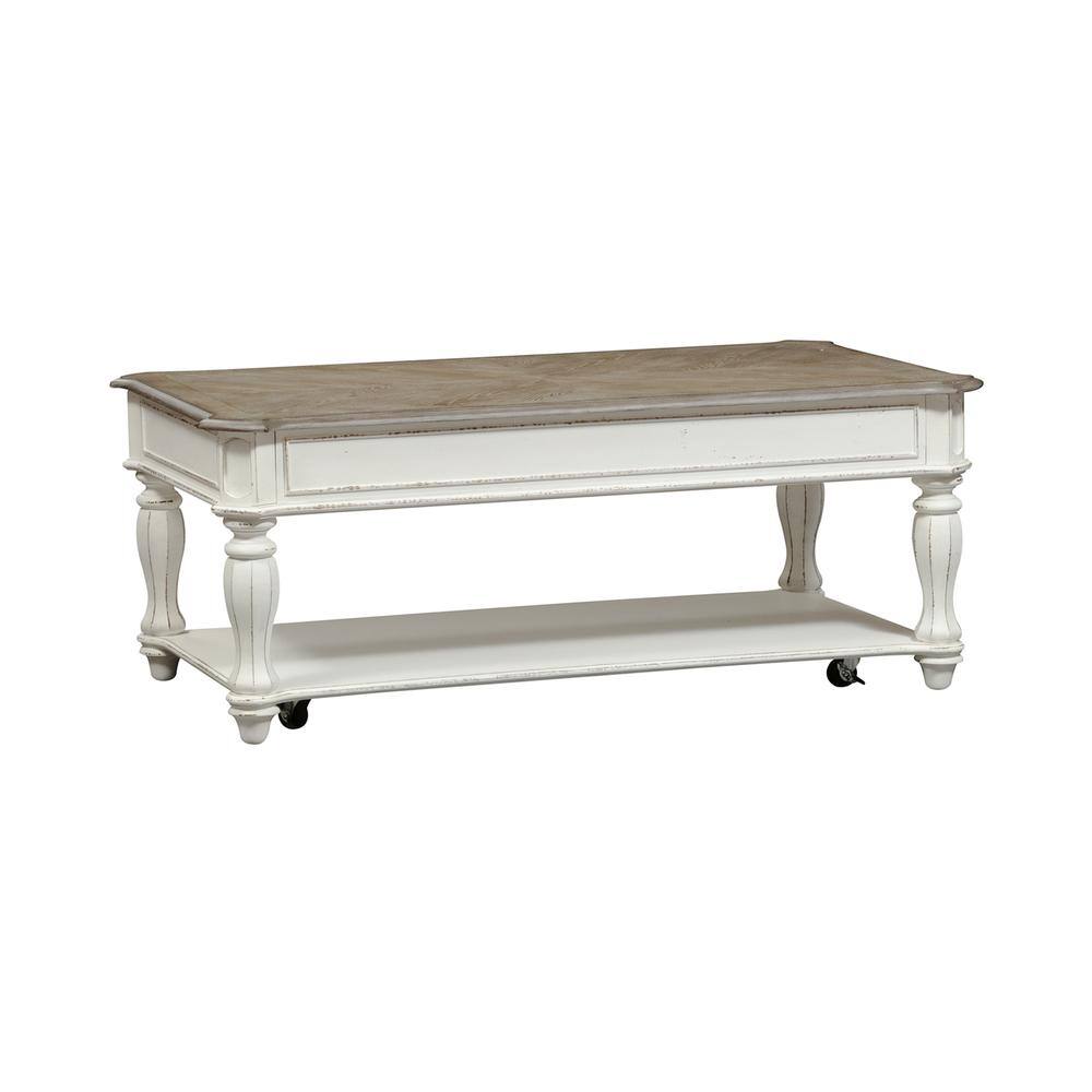 Back. Liberty Furniture Industries - Magnolia Manor Lift Top Cocktail Table in Antique White - White.