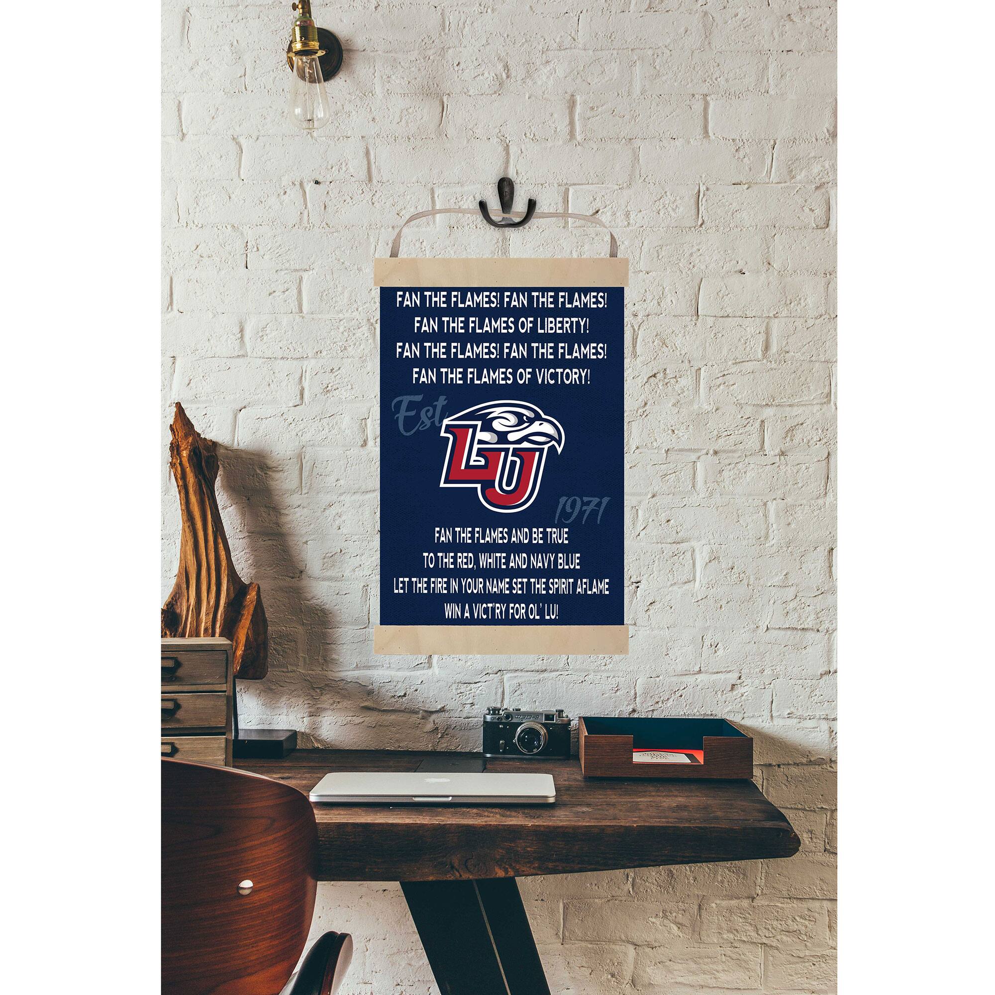 FAN THE FLAMES! FAN THE FLAMES! FAN THE FLAMES OF LIBERTY! FAN THE FLAMES! FAN THE FLAMES! FAN THE FLAMES OF VICTORY! Est LU 1971 FAN THE FLAMES AND BE TRUE TO THE RED WHITE AND NAVY BLUE LET THE FIRE IN YOUR NAME SET THE SPIRIT AFLEAME WIN A VICTORY FOR OL LU