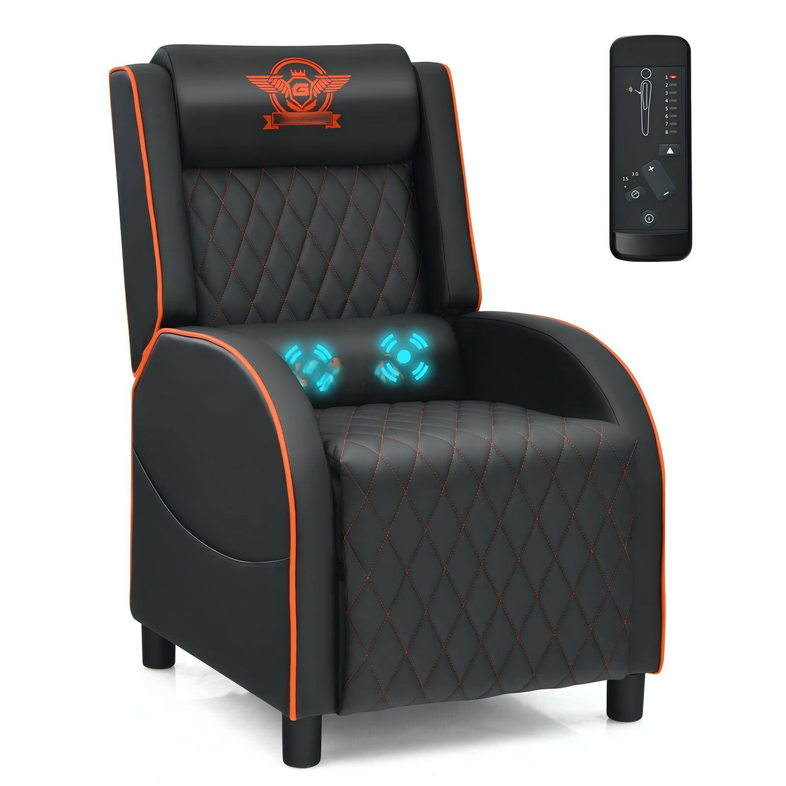 Front. Sugift - Massage Gaming Recliner Chair with Headrest and Adjustable Backrest for Home Theater - Orange.